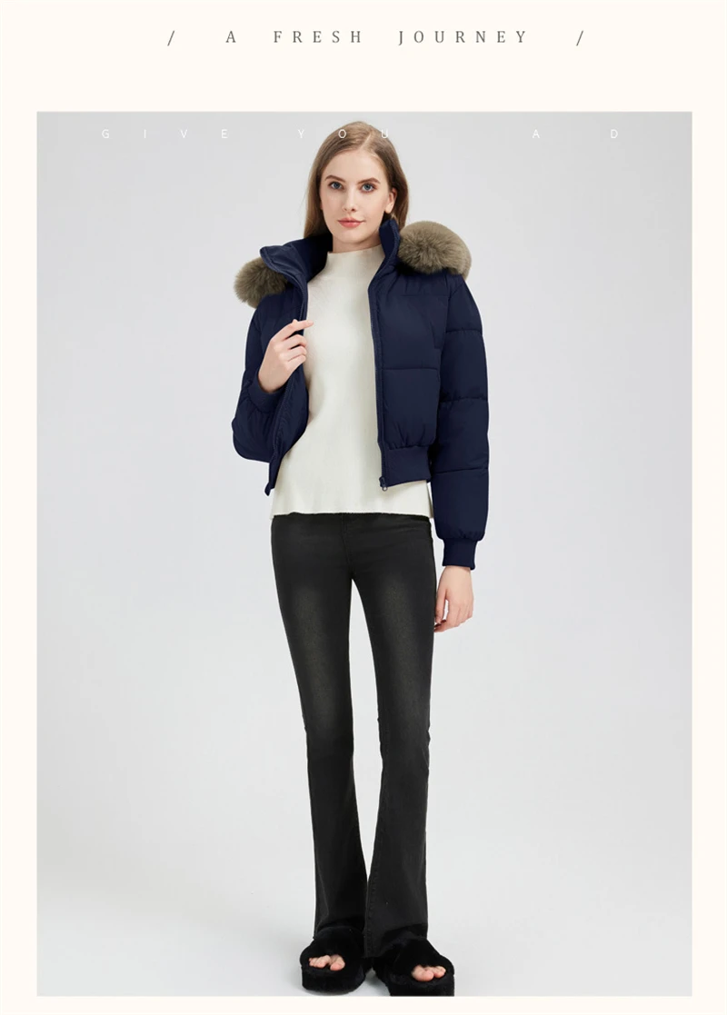 2025 European American New Style Big Fur Collar High Waisted Cotton Padded Jacket Women's Parkas Slim Fit Short Thick Jackets