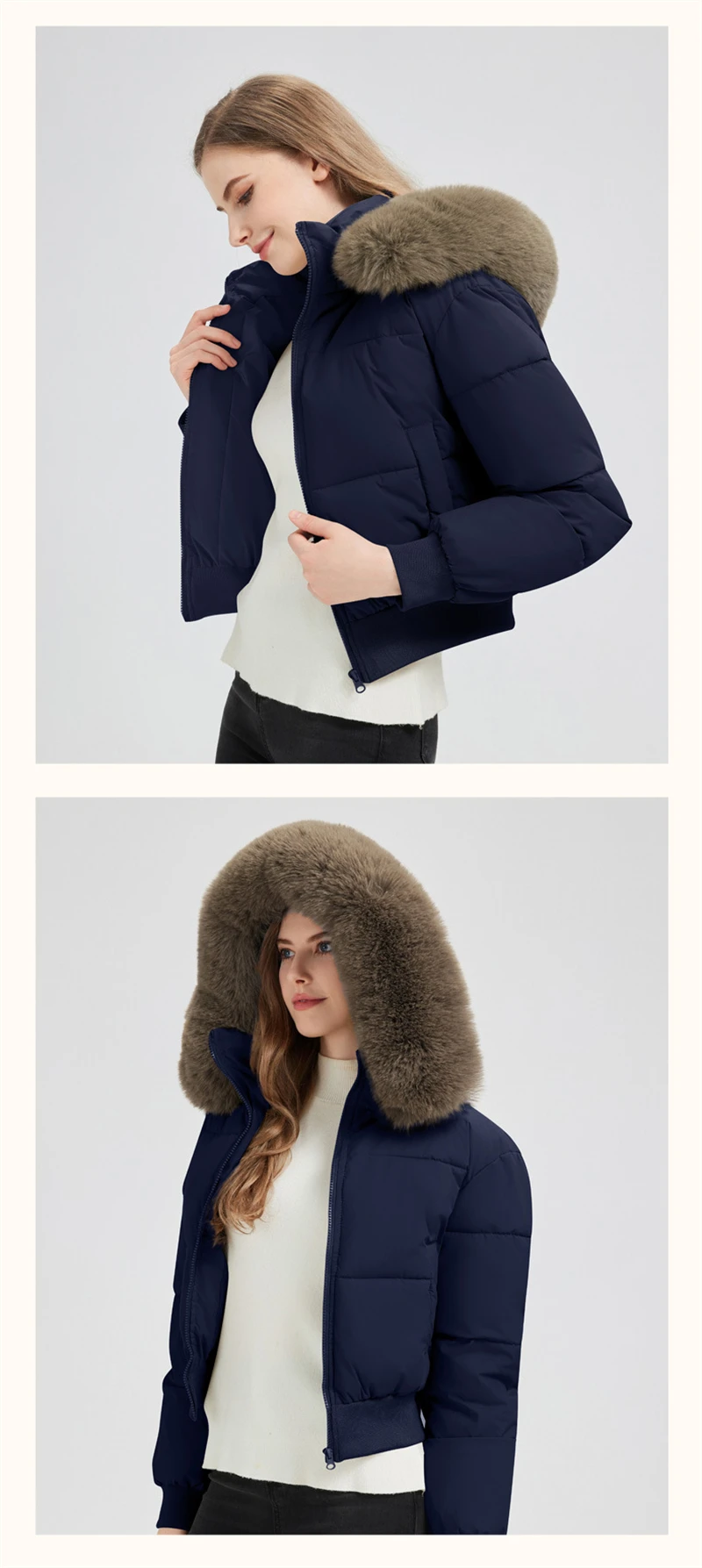 2025 European American New Style Big Fur Collar High Waisted Cotton Padded Jacket Women's Parkas Slim Fit Short Thick Jackets