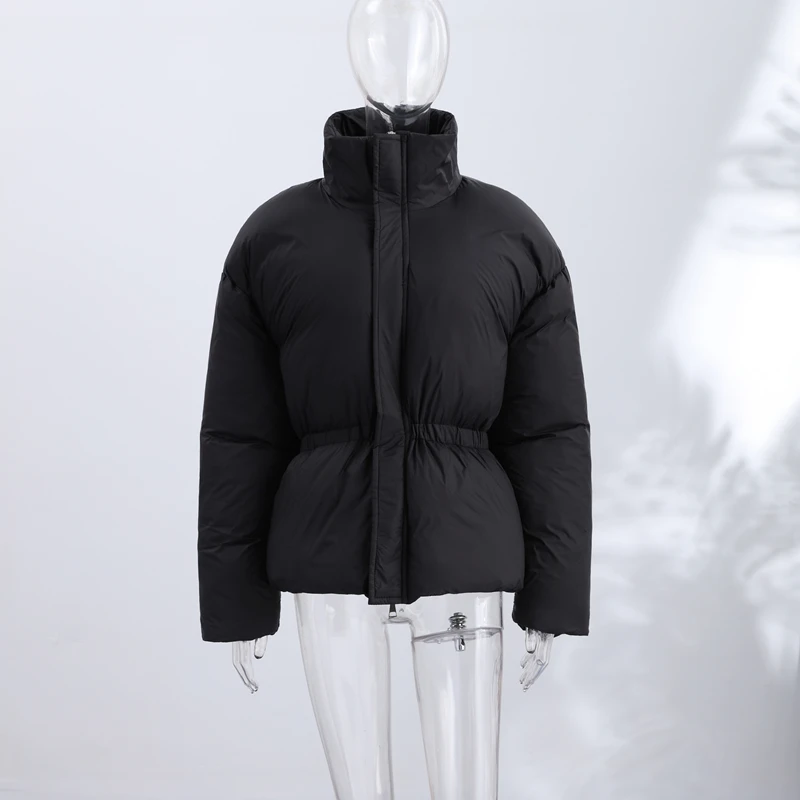 Women's Padded Jackets Hooded Stand Collar Zipper Cropped Coats Winter Female Lantern Sleeves Solid Loose Jacket New Outerwears