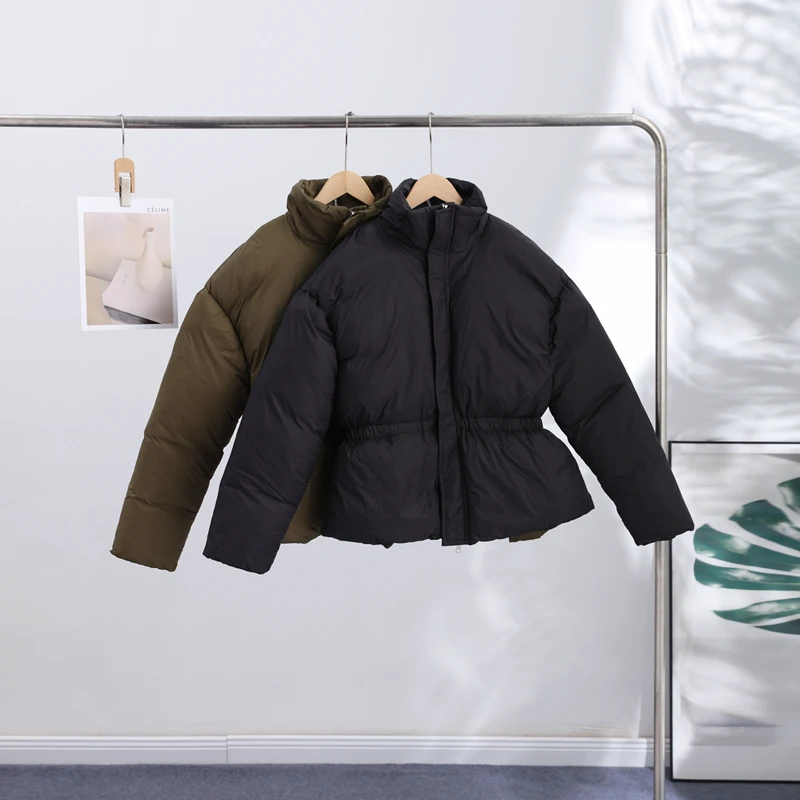 Women's Padded Jackets Hooded Stand Collar Zipper Cropped Coats Winter Female Lantern Sleeves Solid Loose Jacket New Outerwears