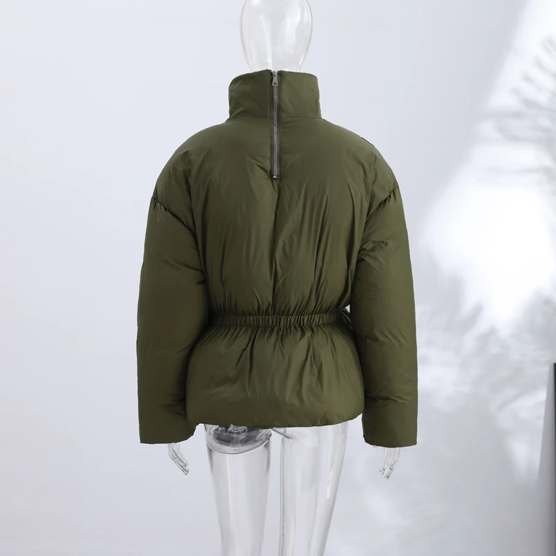Women's Padded Jackets Hooded Stand Collar Zipper Cropped Coats Winter Female Lantern Sleeves Solid Loose Jacket New Outerwears