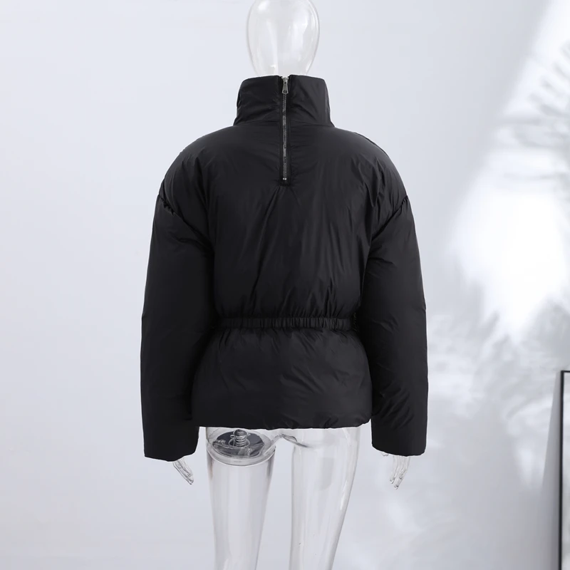 Women's Padded Jackets Hooded Stand Collar Zipper Cropped Coats Winter Female Lantern Sleeves Solid Loose Jacket New Outerwears