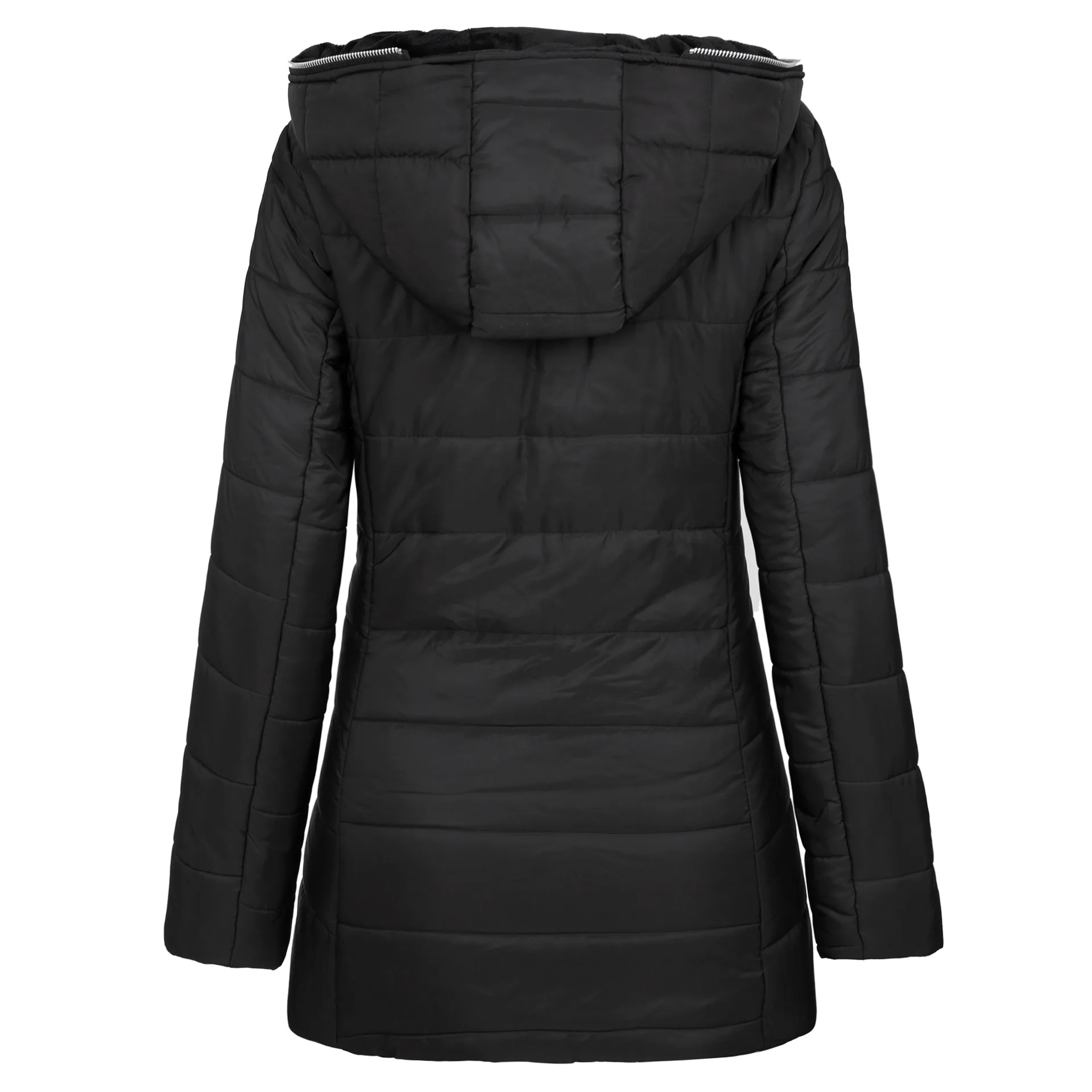 Winter Cotton-padded Clothes Womens Hooded Warm Velvet Cotton-padded Clothes Medium and Long Jackets Black Cotton-padded Jackets
