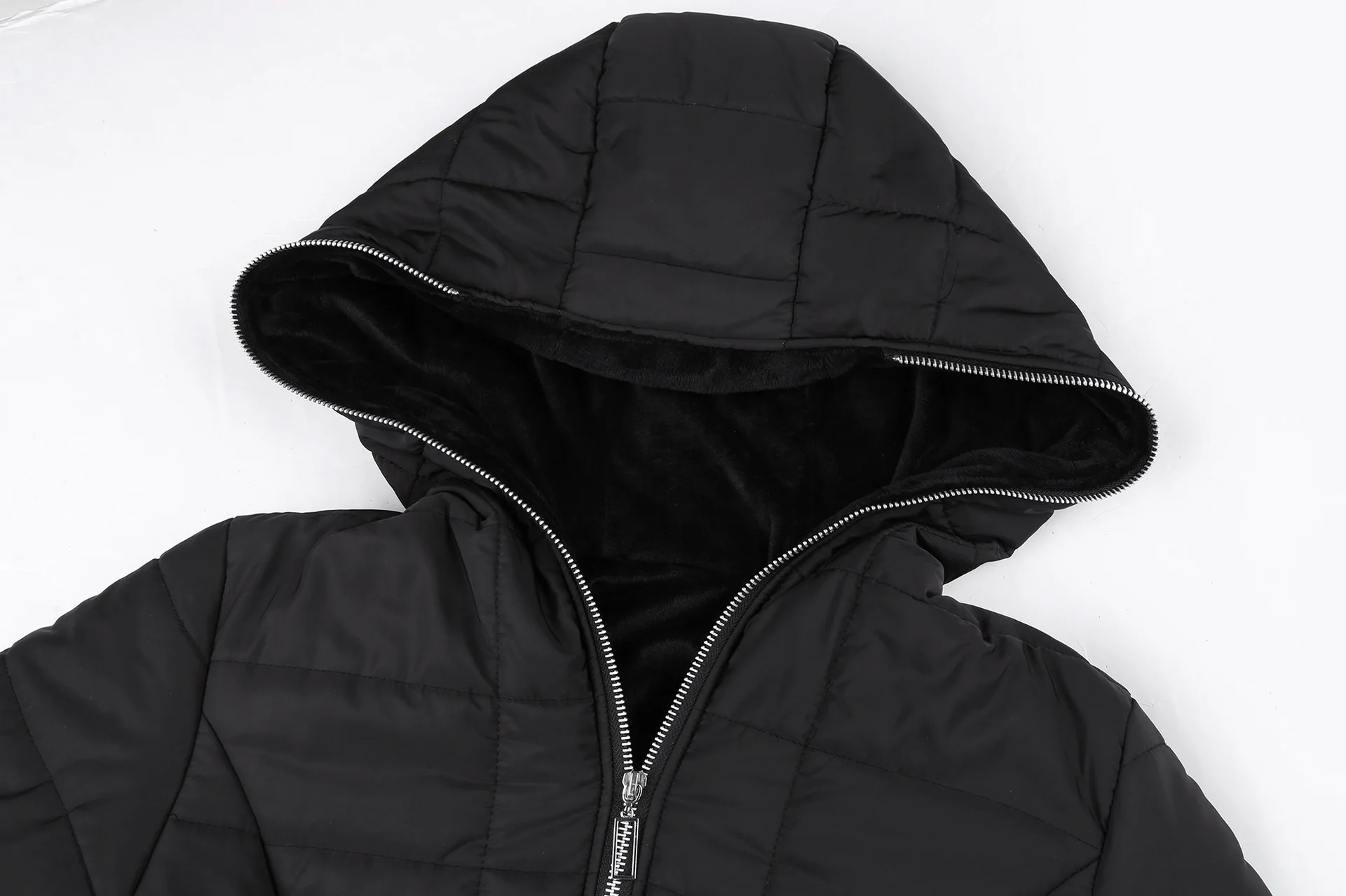 Winter Cotton-padded Clothes Womens Hooded Warm Velvet Cotton-padded Clothes Medium and Long Jackets Black Cotton-padded Jackets