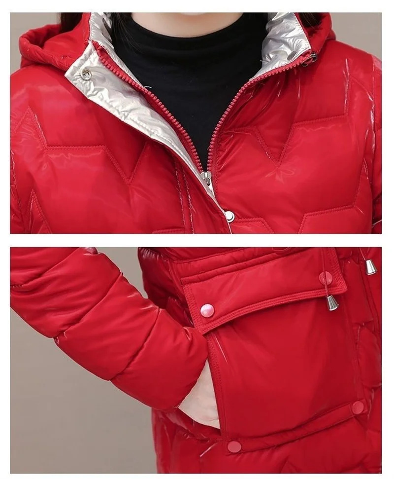 New 2025 Shiny Down Cotton Coat Women Korean Winter Thick Warm Long Hooded Parkas Female Casual Windproof Jackets Ladies Outerwe