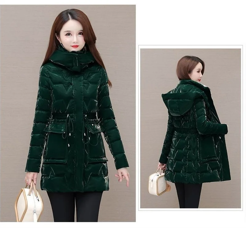 New 2025 Shiny Down Cotton Coat Women Korean Winter Thick Warm Long Hooded Parkas Female Casual Windproof Jackets Ladies Outerwe