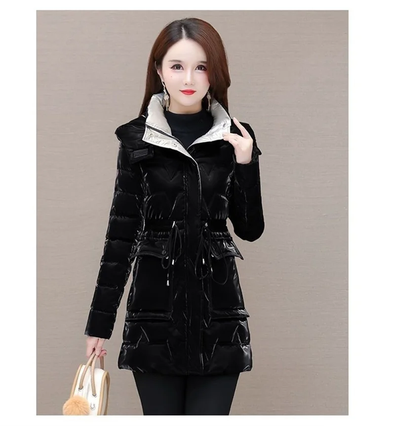 New 2025 Shiny Down Cotton Coat Women Korean Winter Thick Warm Long Hooded Parkas Female Casual Windproof Jackets Ladies Outerwe