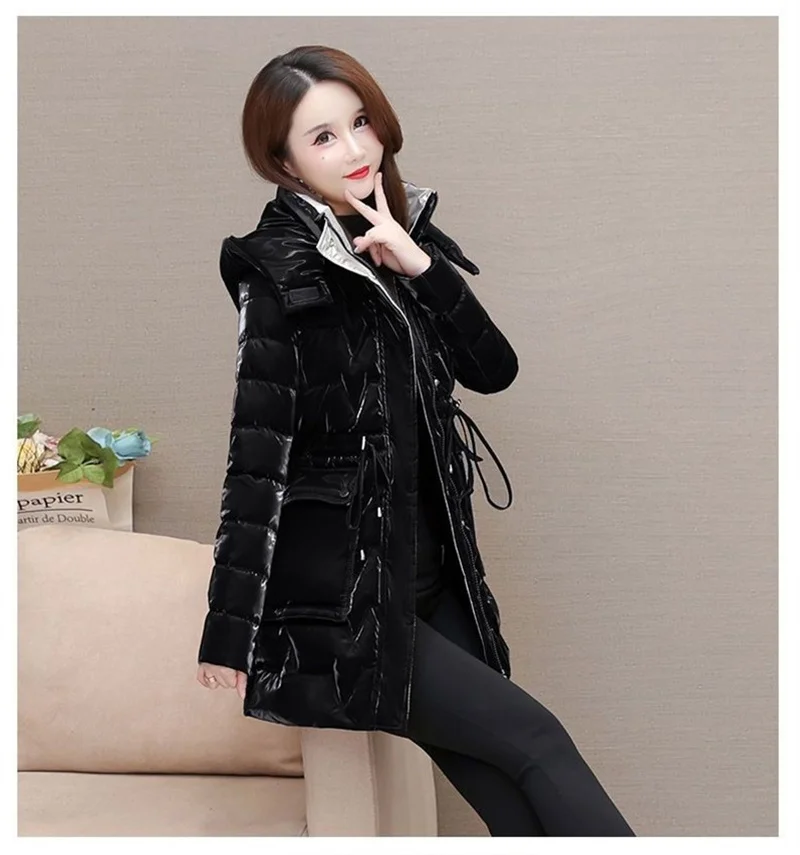 New 2025 Shiny Down Cotton Coat Women Korean Winter Thick Warm Long Hooded Parkas Female Casual Windproof Jackets Ladies Outerwe