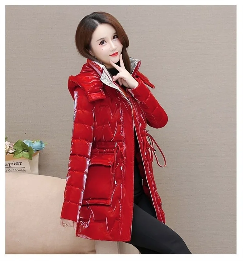 New 2025 Shiny Down Cotton Coat Women Korean Winter Thick Warm Long Hooded Parkas Female Casual Windproof Jackets Ladies Outerwe