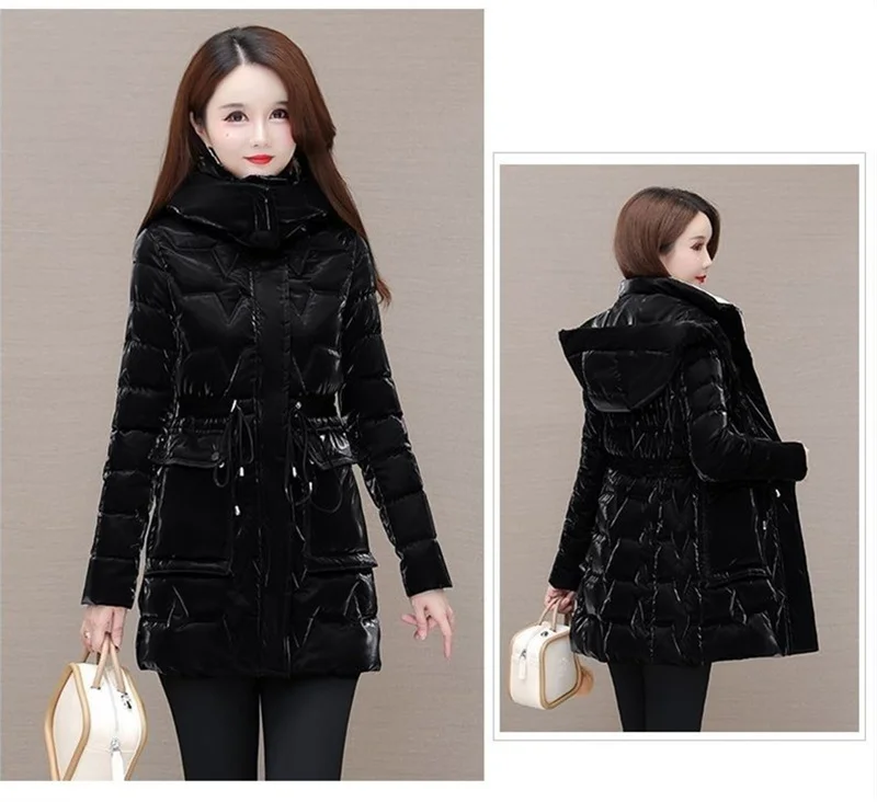 New 2025 Shiny Down Cotton Coat Women Korean Winter Thick Warm Long Hooded Parkas Female Casual Windproof Jackets Ladies Outerwe