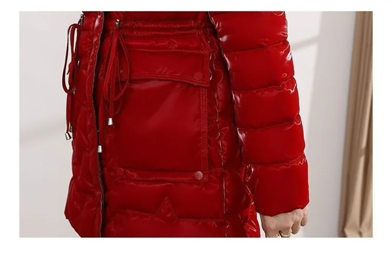New 2025 Shiny Down Cotton Coat Women Korean Winter Thick Warm Long Hooded Parkas Female Casual Windproof Jackets Ladies Outerwe