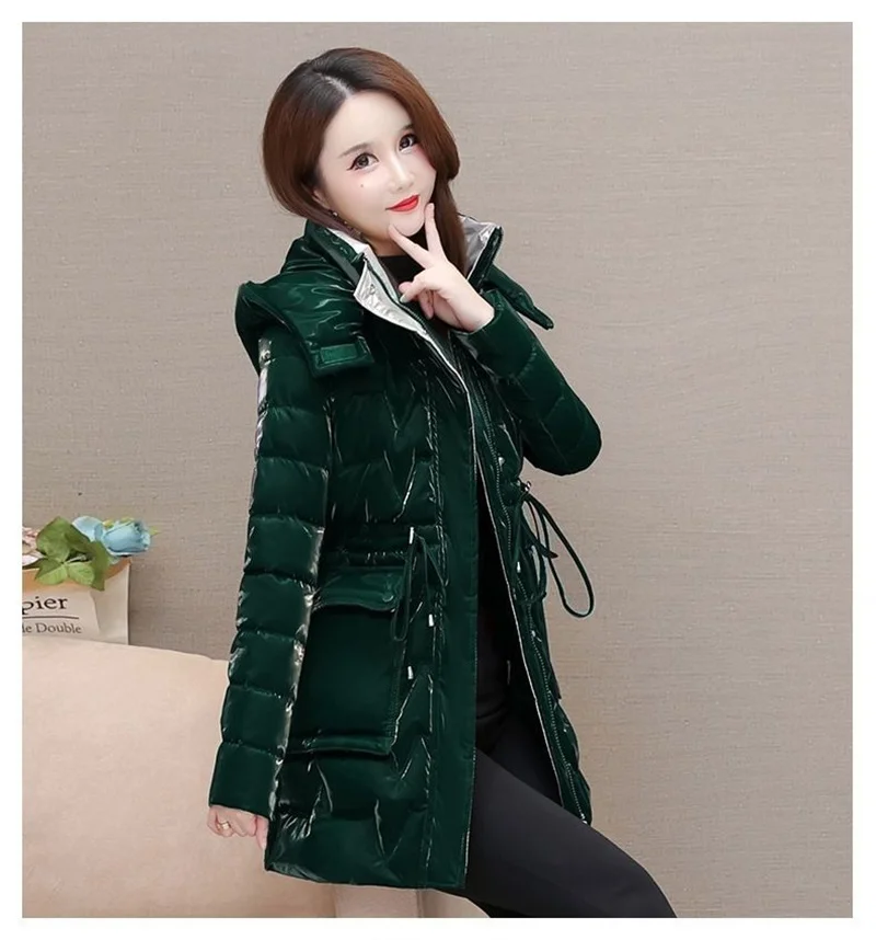 New 2025 Shiny Down Cotton Coat Women Korean Winter Thick Warm Long Hooded Parkas Female Casual Windproof Jackets Ladies Outerwe