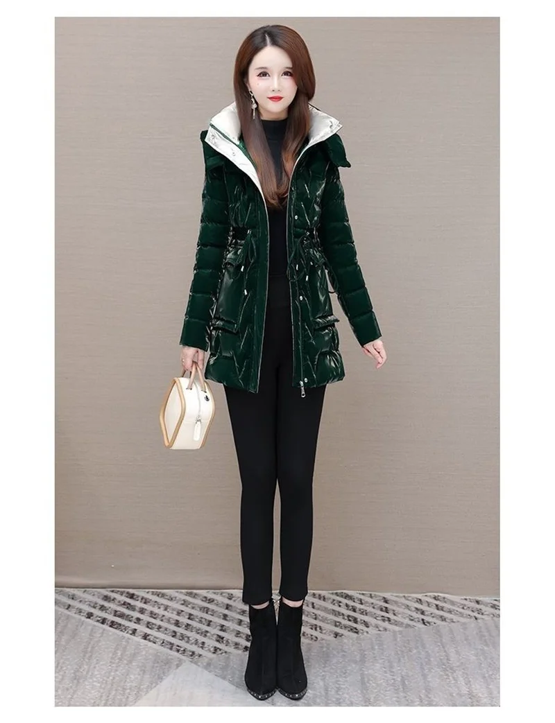 New 2025 Shiny Down Cotton Coat Women Korean Winter Thick Warm Long Hooded Parkas Female Casual Windproof Jackets Ladies Outerwe