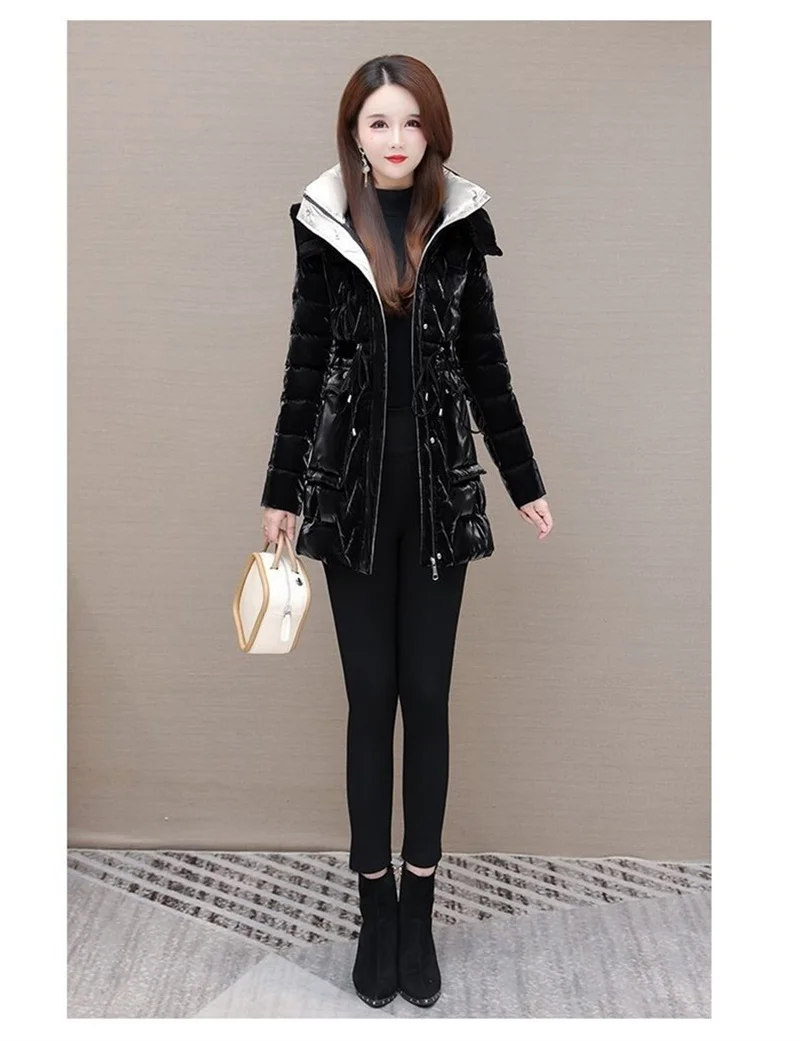 New 2025 Shiny Down Cotton Coat Women Korean Winter Thick Warm Long Hooded Parkas Female Casual Windproof Jackets Ladies Outerwe
