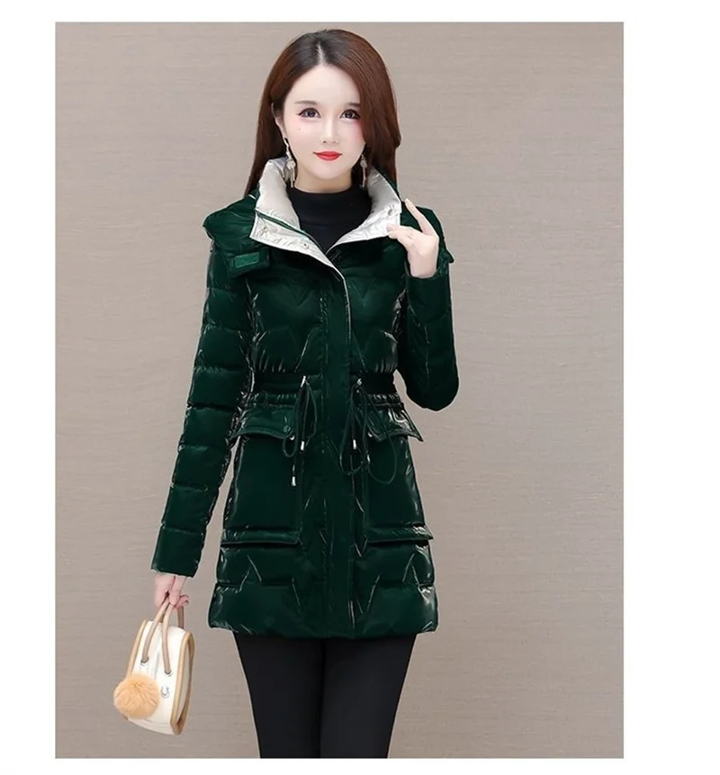 New 2025 Shiny Down Cotton Coat Women Korean Winter Thick Warm Long Hooded Parkas Female Casual Windproof Jackets Ladies Outerwe