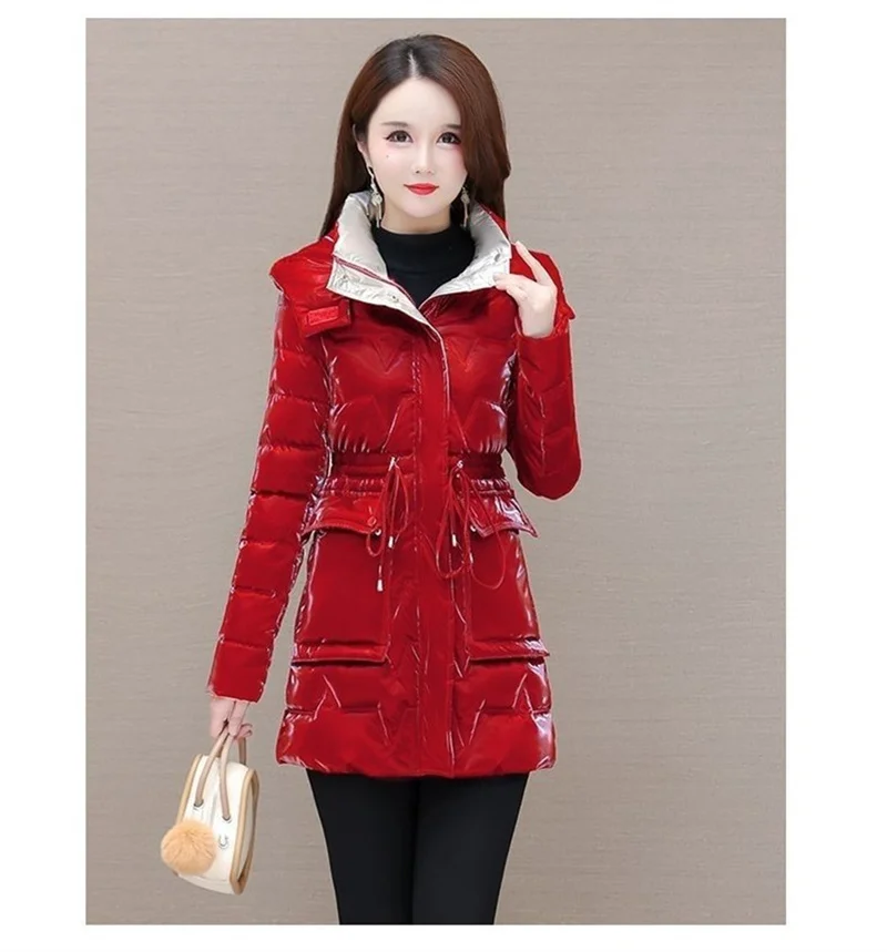 New 2025 Shiny Down Cotton Coat Women Korean Winter Thick Warm Long Hooded Parkas Female Casual Windproof Jackets Ladies Outerwe