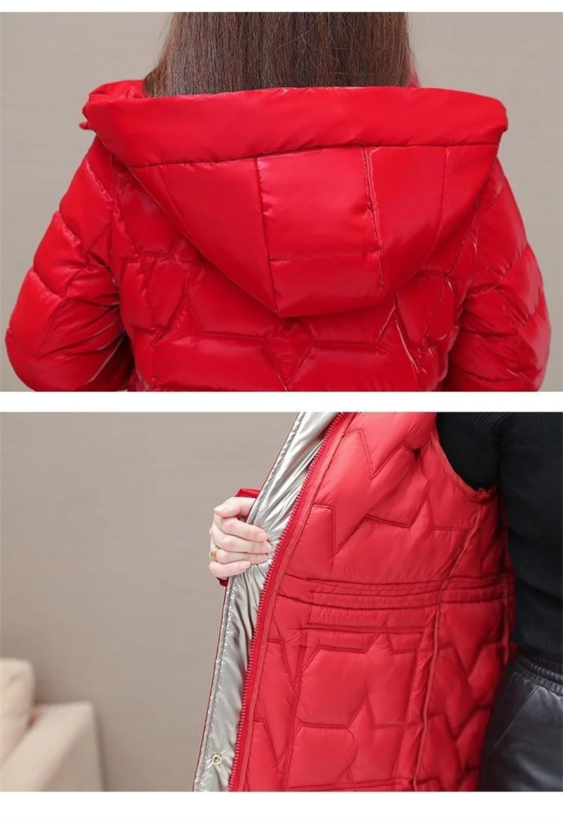 New 2025 Shiny Down Cotton Coat Women Korean Winter Thick Warm Long Hooded Parkas Female Casual Windproof Jackets Ladies Outerwe