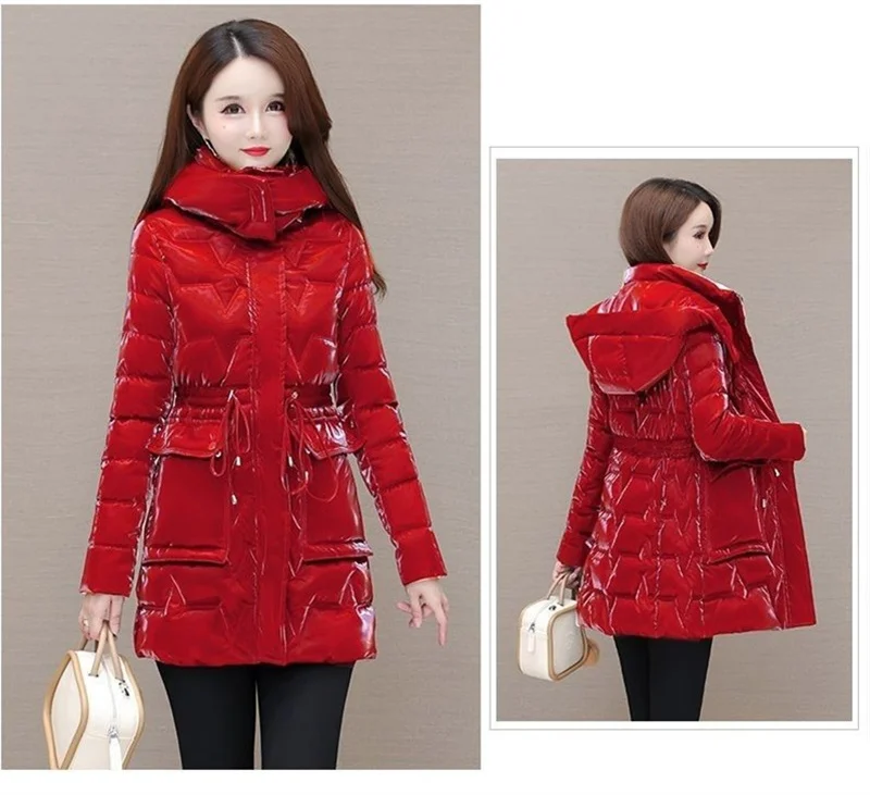 New 2025 Shiny Down Cotton Coat Women Korean Winter Thick Warm Long Hooded Parkas Female Casual Windproof Jackets Ladies Outerwe