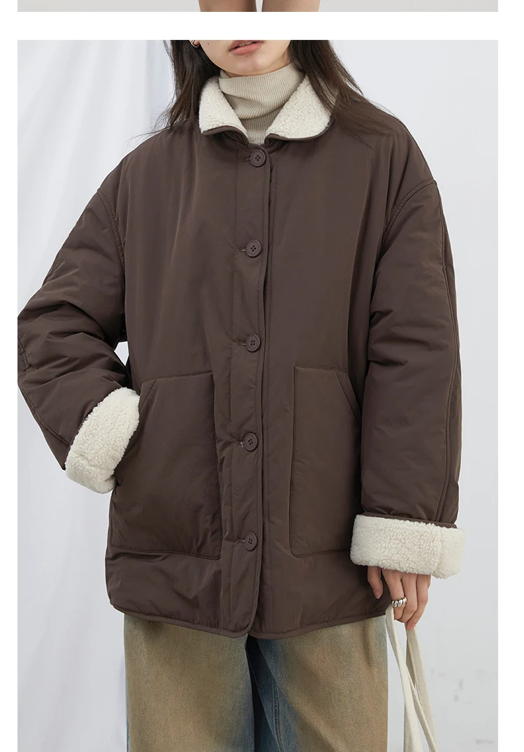 CHIC VEN New Korean Women Parkas Single Breasted Loose Casual Thick Female Jacket Reversible Coat Winter 2025