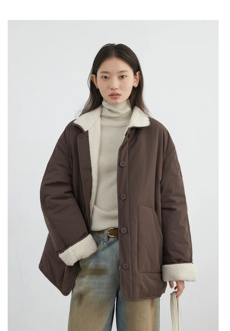 CHIC VEN New Korean Women Parkas Single Breasted Loose Casual Thick Female Jacket Reversible Coat Winter 2025