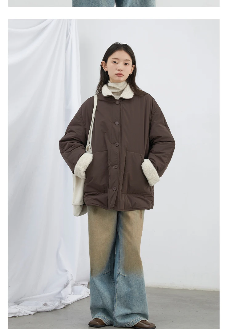 CHIC VEN New Korean Women Parkas Single Breasted Loose Casual Thick Female Jacket Reversible Coat Winter 2025