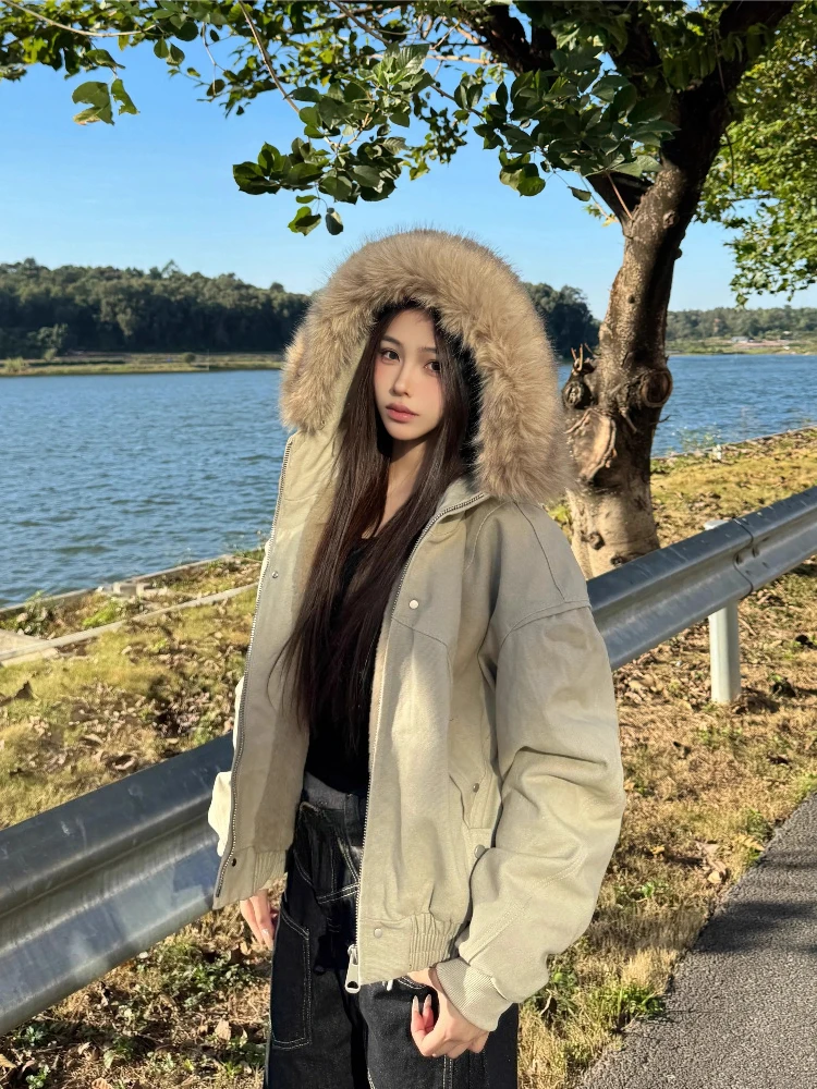 Faux Fur Y2K Parkas Gothic Harajuku Subculture Punk Emo Sweatshirts and Jacket American Vintage Coats with Hooded Women's