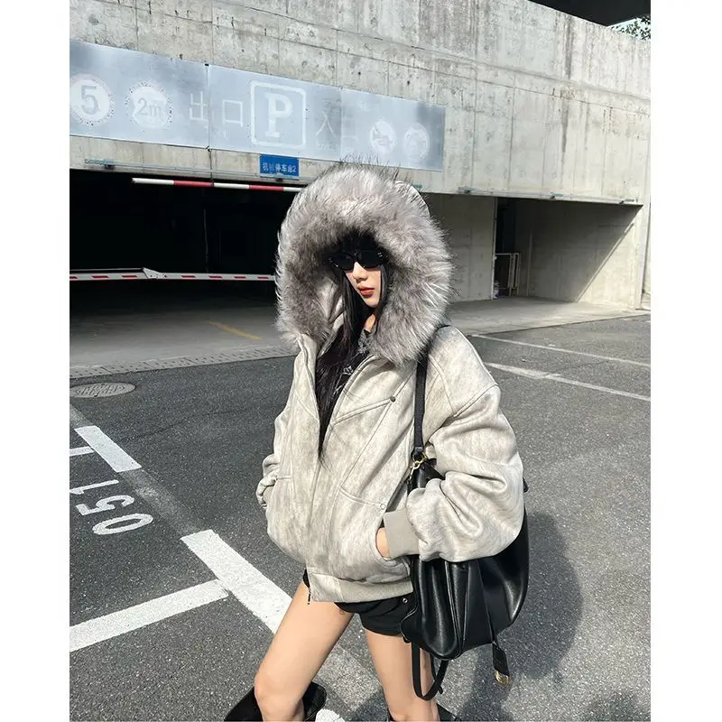 Faux Fur Y2K Parkas Gothic Harajuku Subculture Punk Emo Sweatshirts and Jacket American Vintage Coats with Hooded Women's