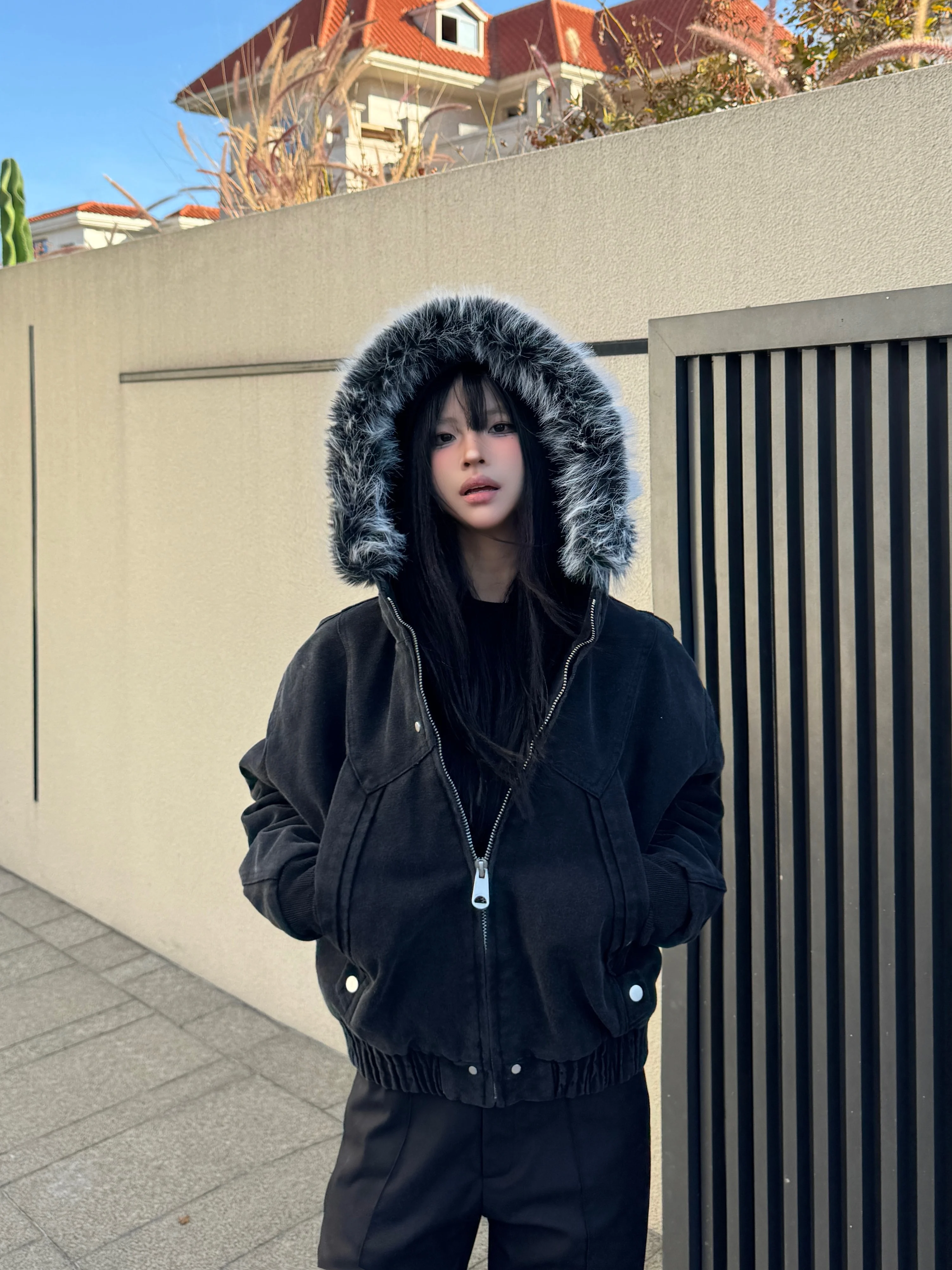 Faux Fur Y2K Parkas Gothic Harajuku Subculture Punk Emo Sweatshirts and Jacket American Vintage Coats with Hooded Women's