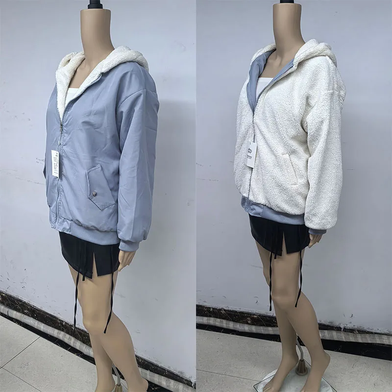 Xpqbb Autumn Winter Thicken Jackets Women Casual Loose Zipper Warm Fleece Hooded Parkas Female Double-Layer Simple Plush Coats