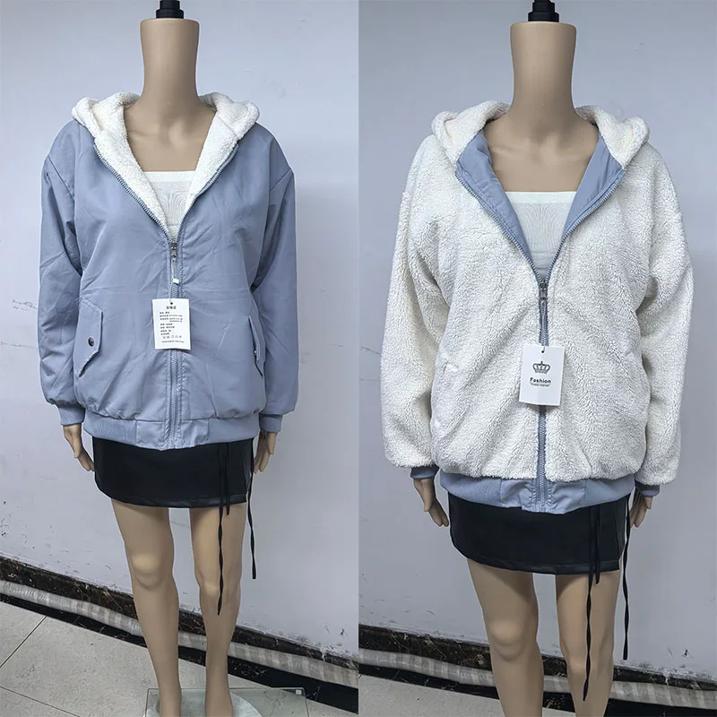 Xpqbb Autumn Winter Thicken Jackets Women Casual Loose Zipper Warm Fleece Hooded Parkas Female Double-Layer Simple Plush Coats