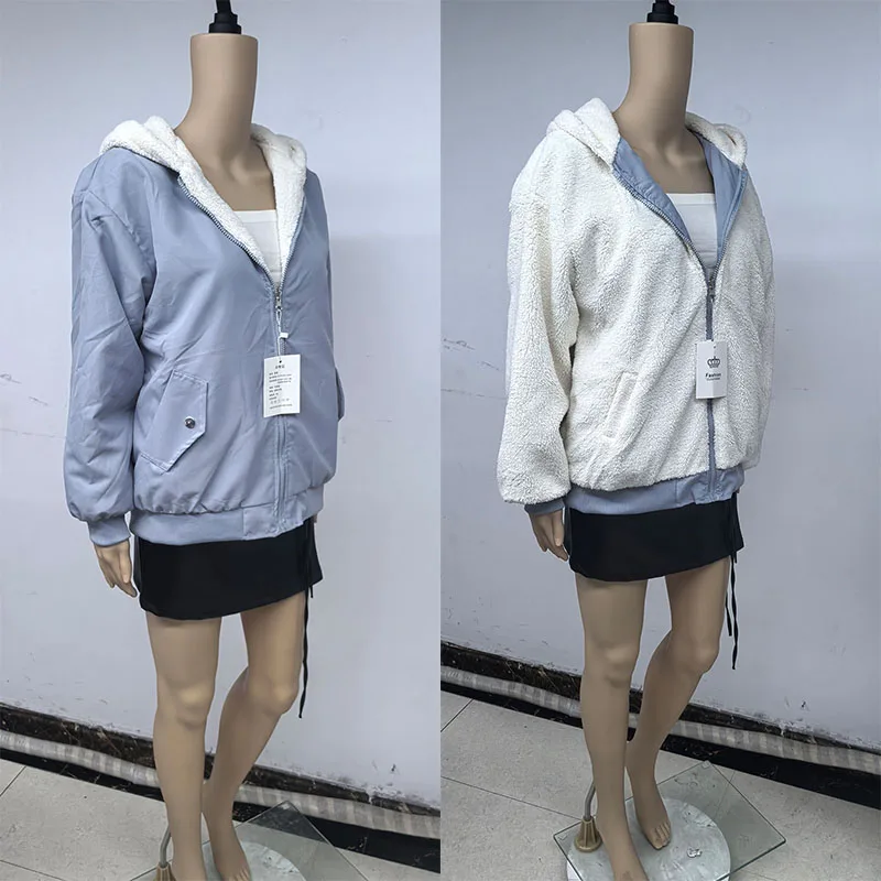 Xpqbb Autumn Winter Thicken Jackets Women Casual Loose Zipper Warm Fleece Hooded Parkas Female Double-Layer Simple Plush Coats