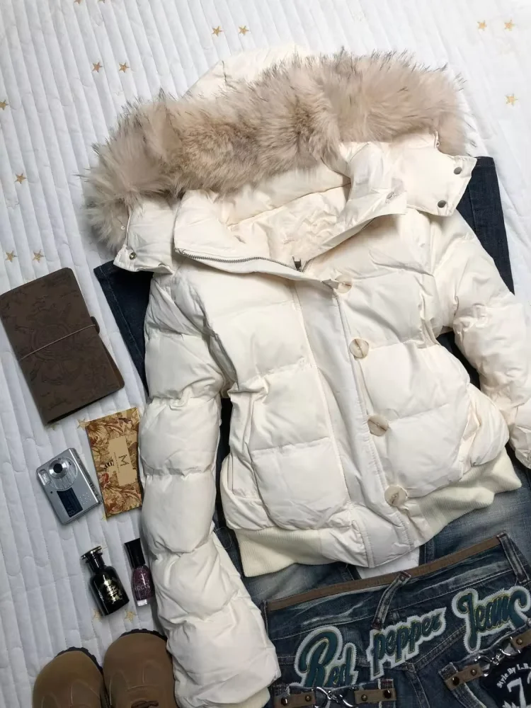 American Vintage Long Sleeve Parkas Faux Fur Collar Women Casual Pure Color Coat Streetwear Zipper Slim Y2k Retro 2025 Autumn