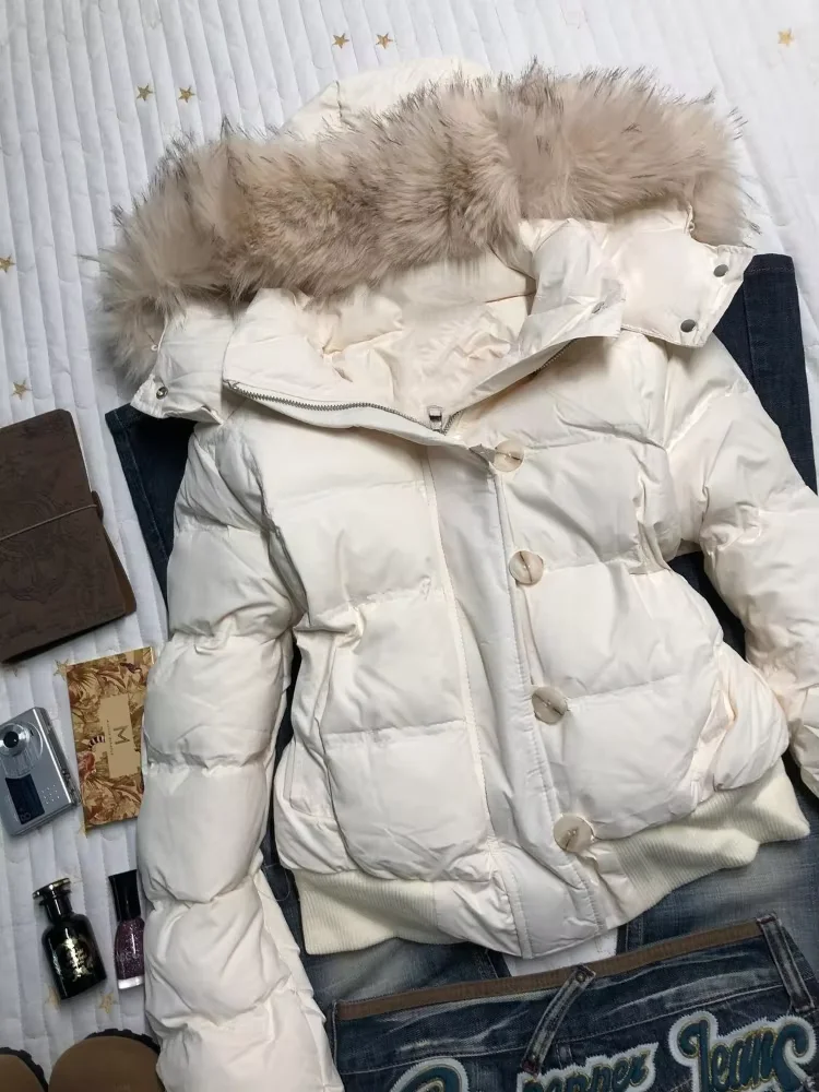 American Vintage Long Sleeve Parkas Faux Fur Collar Women Casual Pure Color Coat Streetwear Zipper Slim Y2k Retro 2025 Autumn