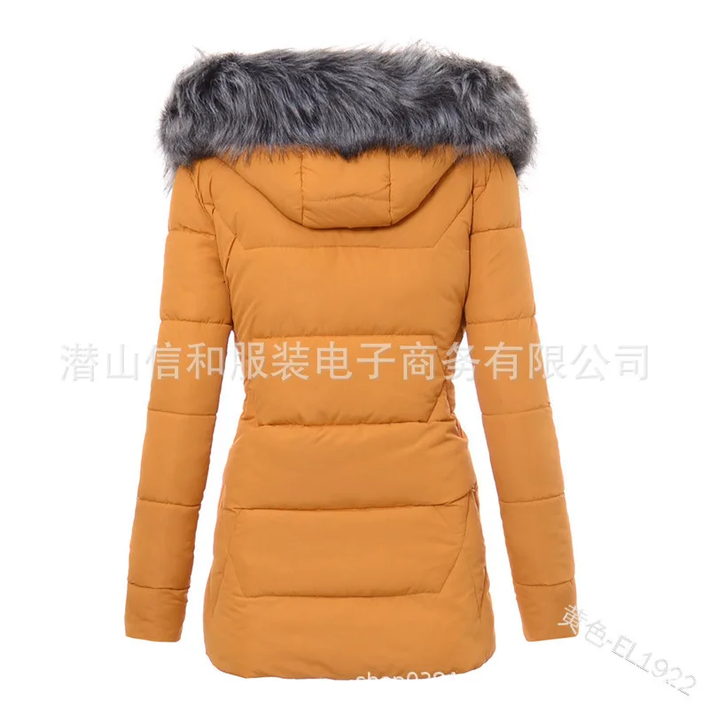 Women Parkas Jacket Cotton Coat Winter Thick Fur Collar Hooded Windproof Padded Jackets Outerwear Zipper Overcoat Office Lady