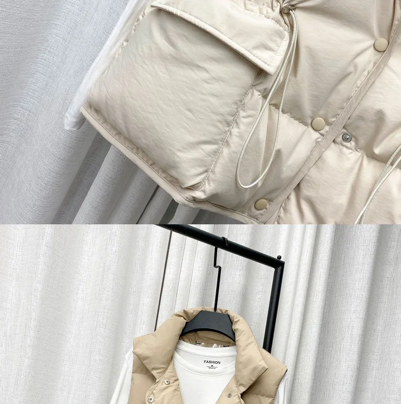 Parkas Women Vest Coats Thick Warm Sleeveless Turn Down Collar Drawstring Tight Waist Coat Single Breasted Autumn Winter