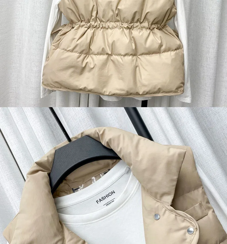 Parkas Women Vest Coats Thick Warm Sleeveless Turn Down Collar Drawstring Tight Waist Coat Single Breasted Autumn Winter