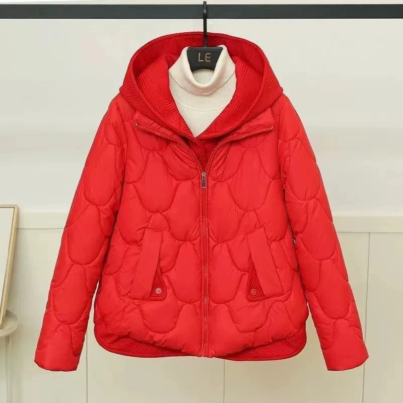 2025 Winter Hooded Cotton Jacket Women Short Fake Two-Piece Down Cotton Jacket Women Loose Thicken Cotton Coat New Women Parkas