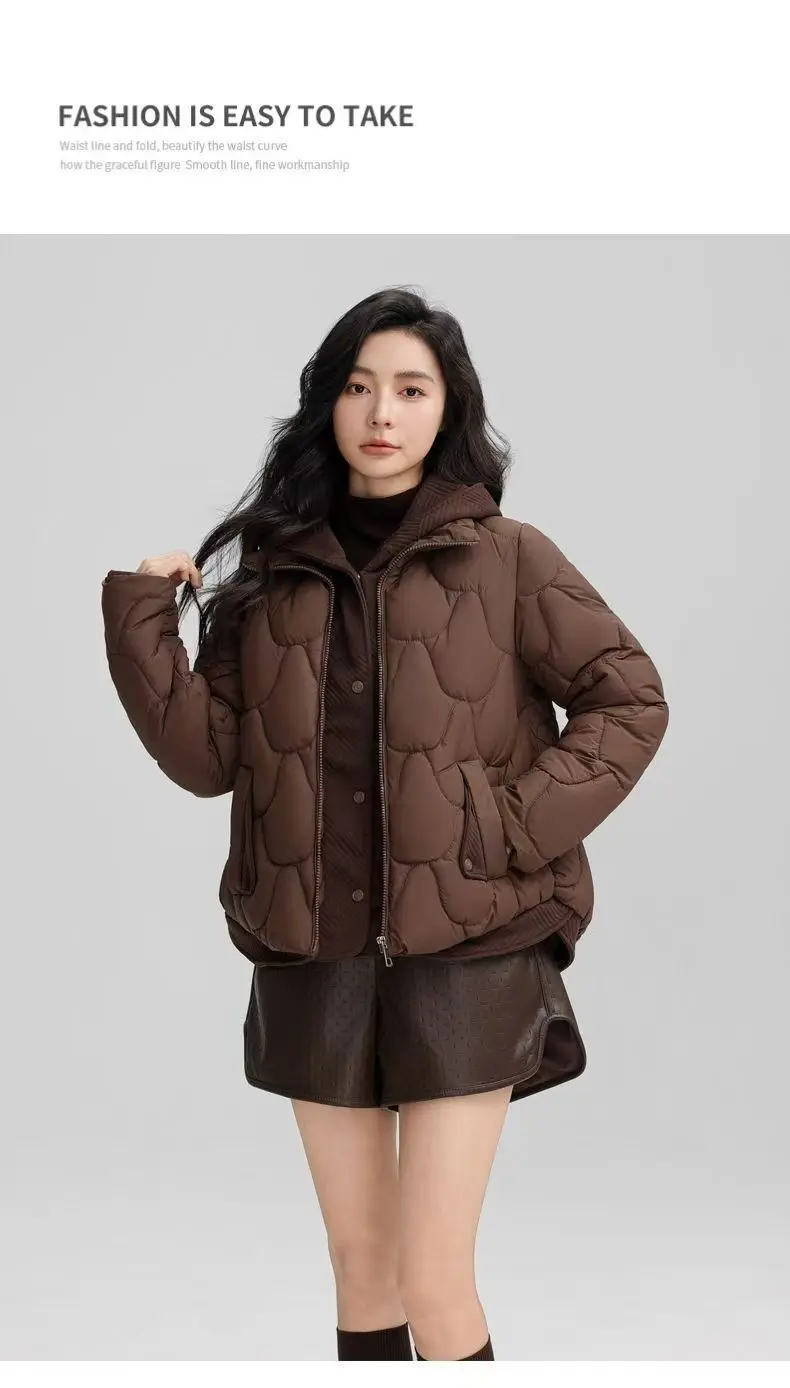2025 Winter Hooded Cotton Jacket Women Short Fake Two-Piece Down Cotton Jacket Women Loose Thicken Cotton Coat New Women Parkas