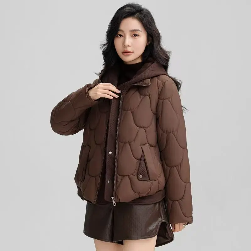 2025 Winter Hooded Cotton Jacket Women Short Fake Two-Piece Down Cotton Jacket Women Loose Thicken Cotton Coat New Women Parkas