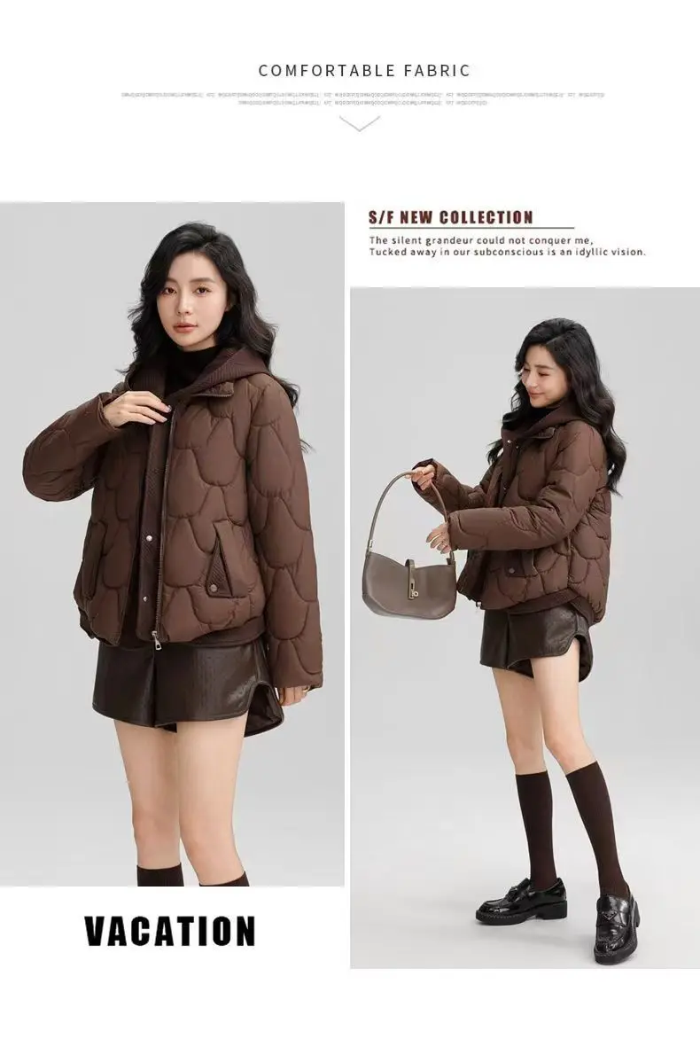 2025 Winter Hooded Cotton Jacket Women Short Fake Two-Piece Down Cotton Jacket Women Loose Thicken Cotton Coat New Women Parkas