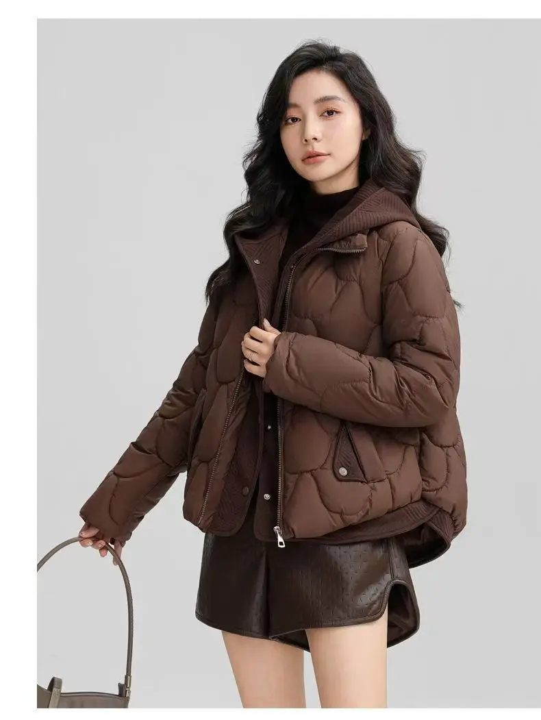 2025 Winter Hooded Cotton Jacket Women Short Fake Two-Piece Down Cotton Jacket Women Loose Thicken Cotton Coat New Women Parkas