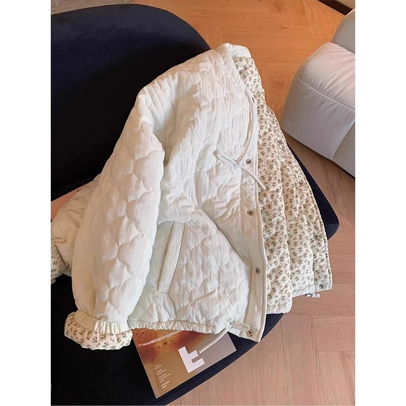 MEXZT Vintage Floral Parkas Women Harajuku Patchwork Puffer Jacket Winter Korean Down Coats Long Sleeve Cotton Padded Outerwears