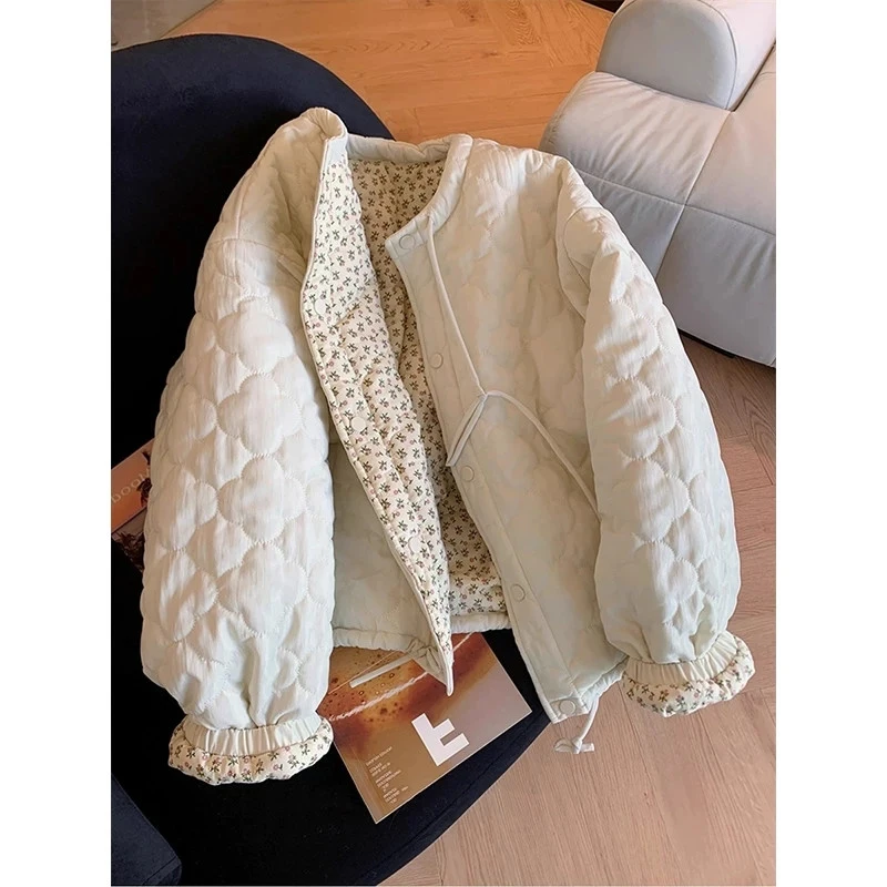 MEXZT Vintage Floral Parkas Women Harajuku Patchwork Puffer Jacket Winter Korean Down Coats Long Sleeve Cotton Padded Outerwears