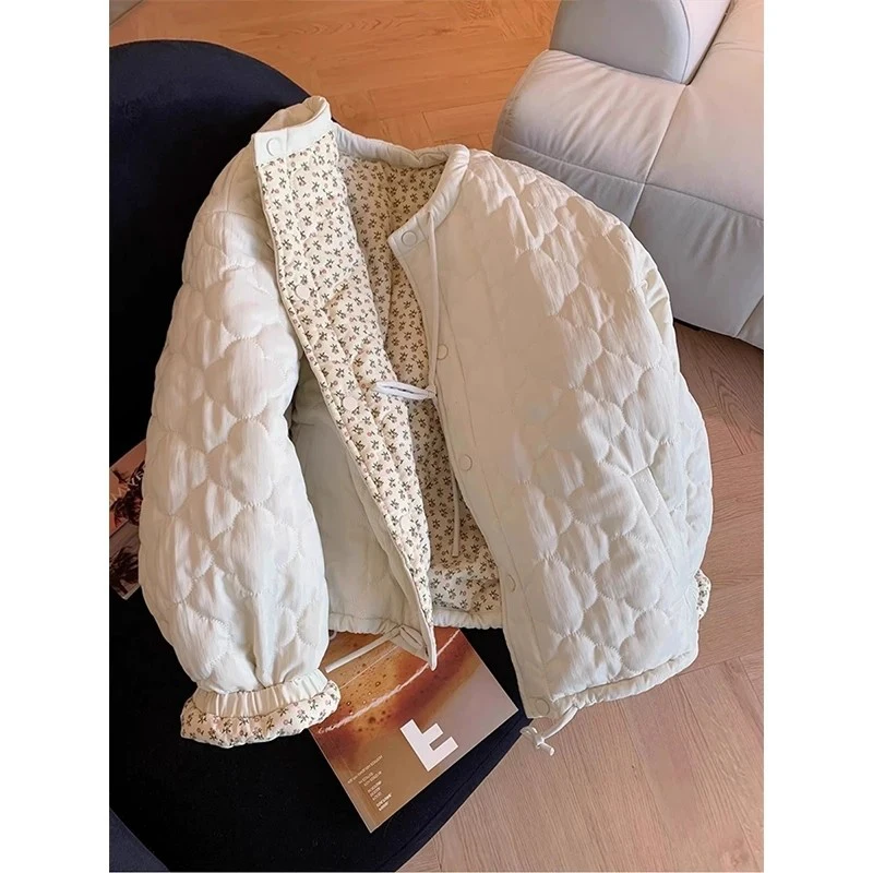 MEXZT Vintage Floral Parkas Women Harajuku Patchwork Puffer Jacket Winter Korean Down Coats Long Sleeve Cotton Padded Outerwears