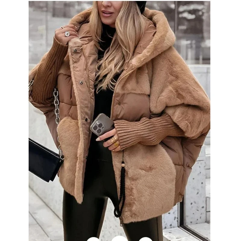 Autumn Winter Women Hooded Patchwork Warm Cotton Coat 2025 New Women Cotton Padded Jacket Oversize Outerwear Women Parka Coat
