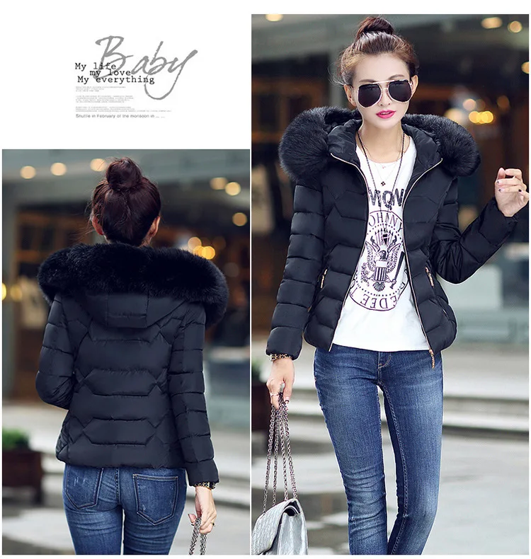 Autumn Winter Women Short Cotton Coat 2025 New Women Cotton Coat Large Fur Collar Parkas Large Size Women'S Cotton Padded Jacket