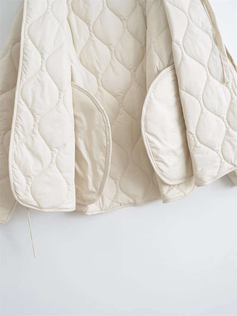 KEYANKETIAN 2024 Autumn/Winter New Women's Bow Lace-up Quilted Cotton Jacket Leisure style Asymmetrical Loose Thin Outerwear
