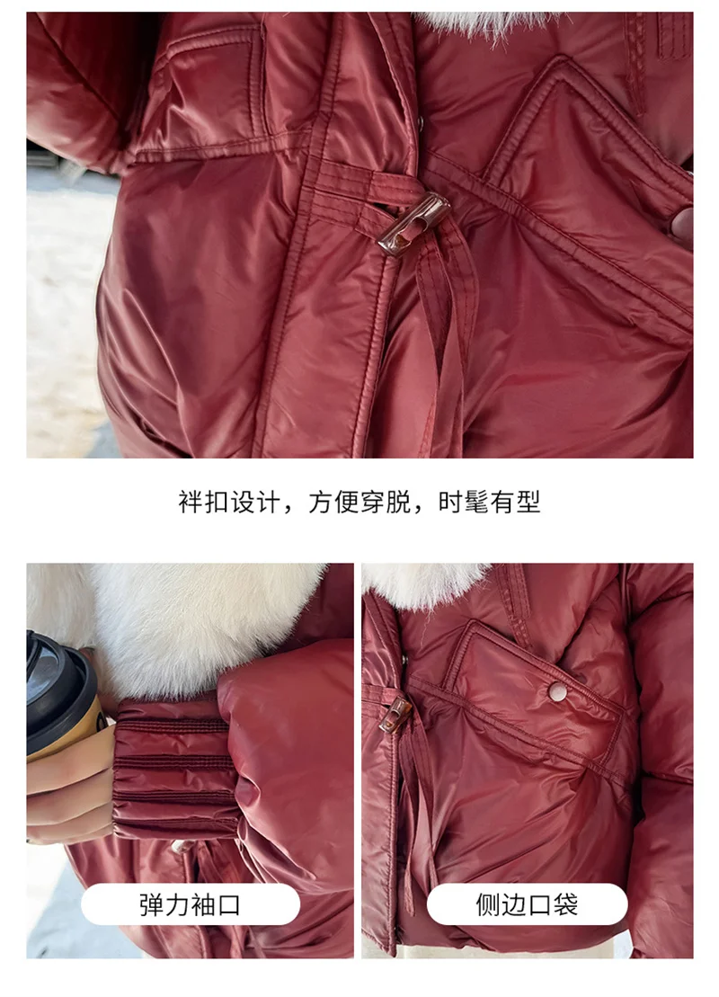 2026 Winter Women Down Cotton Coat Street Imitation Fur Collar Hooded Short Cotton Padded Jacket Female Basic Snow Warm Overcoat