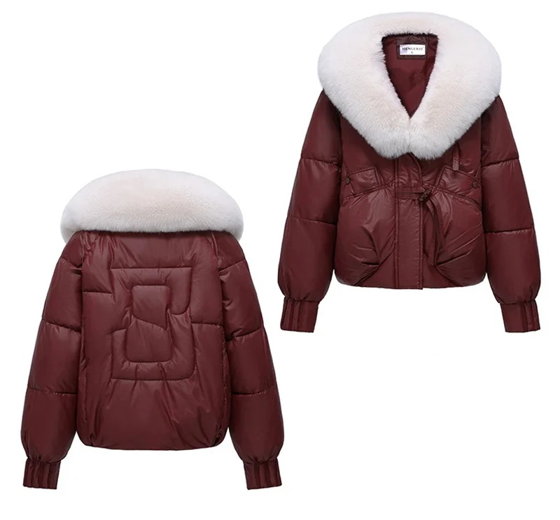 2026 Winter Women Down Cotton Coat Street Imitation Fur Collar Hooded Short Cotton Padded Jacket Female Basic Snow Warm Overcoat