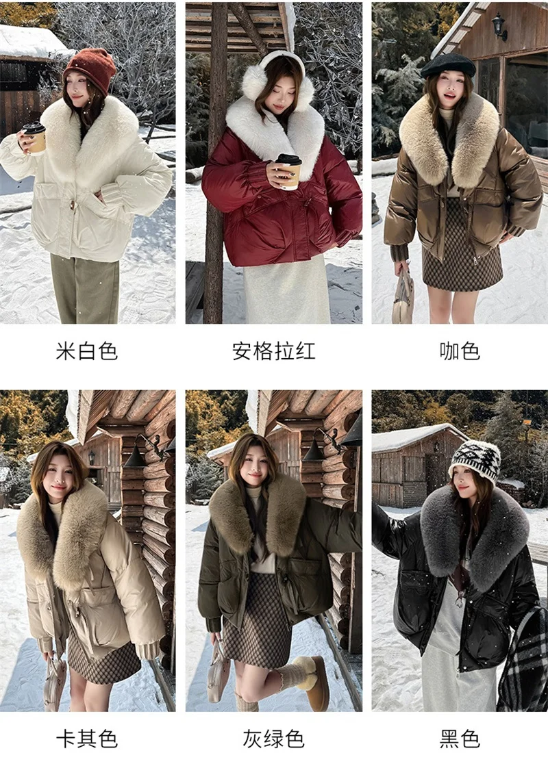 2026 Winter Women Down Cotton Coat Street Imitation Fur Collar Hooded Short Cotton Padded Jacket Female Basic Snow Warm Overcoat